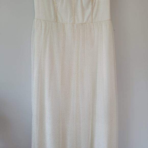 NEW CRYSTALL DOLL Gold Sparkle Glitter White Outer Mesh Sleeveless Maxi Dress - Picture 5 of 15